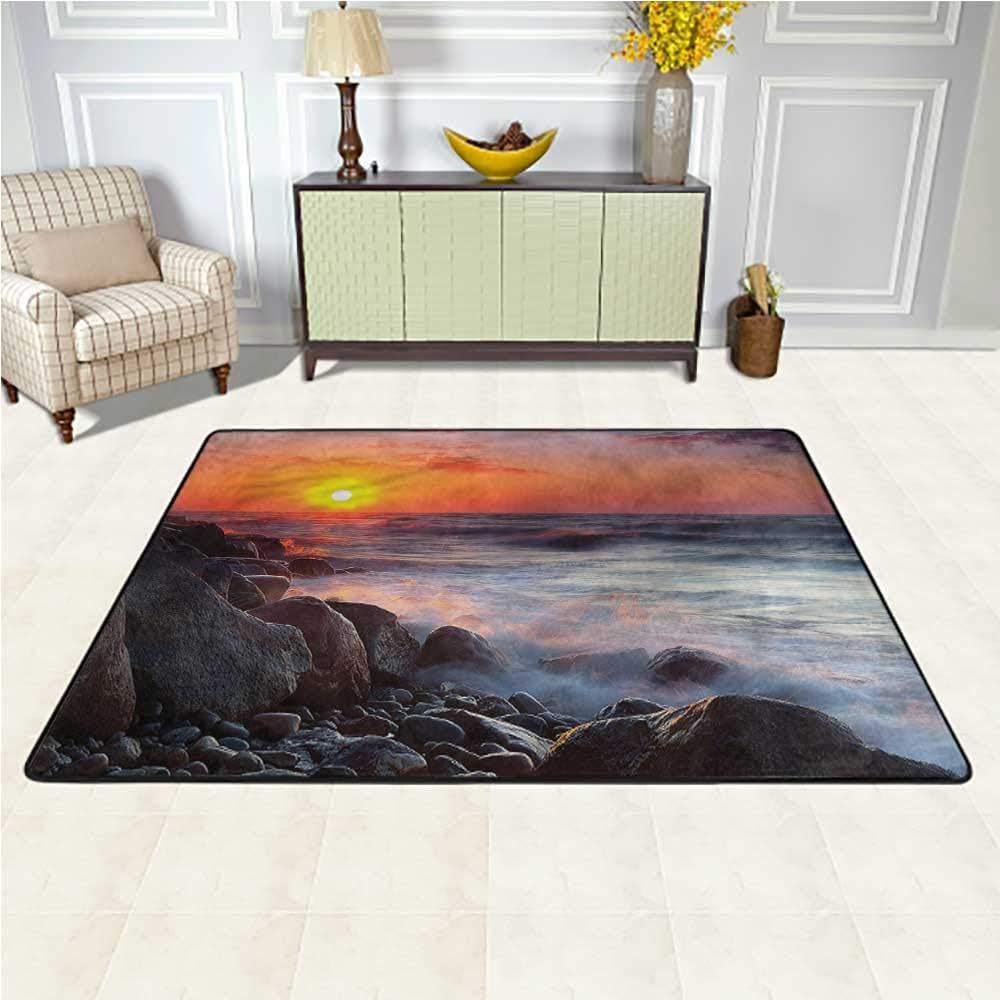 Rugs Holiday, Pebble Stone Beach Waves Soft Carpet Easy to Clean Stain Fade Resistant Super Soft 7 x 7 Feet