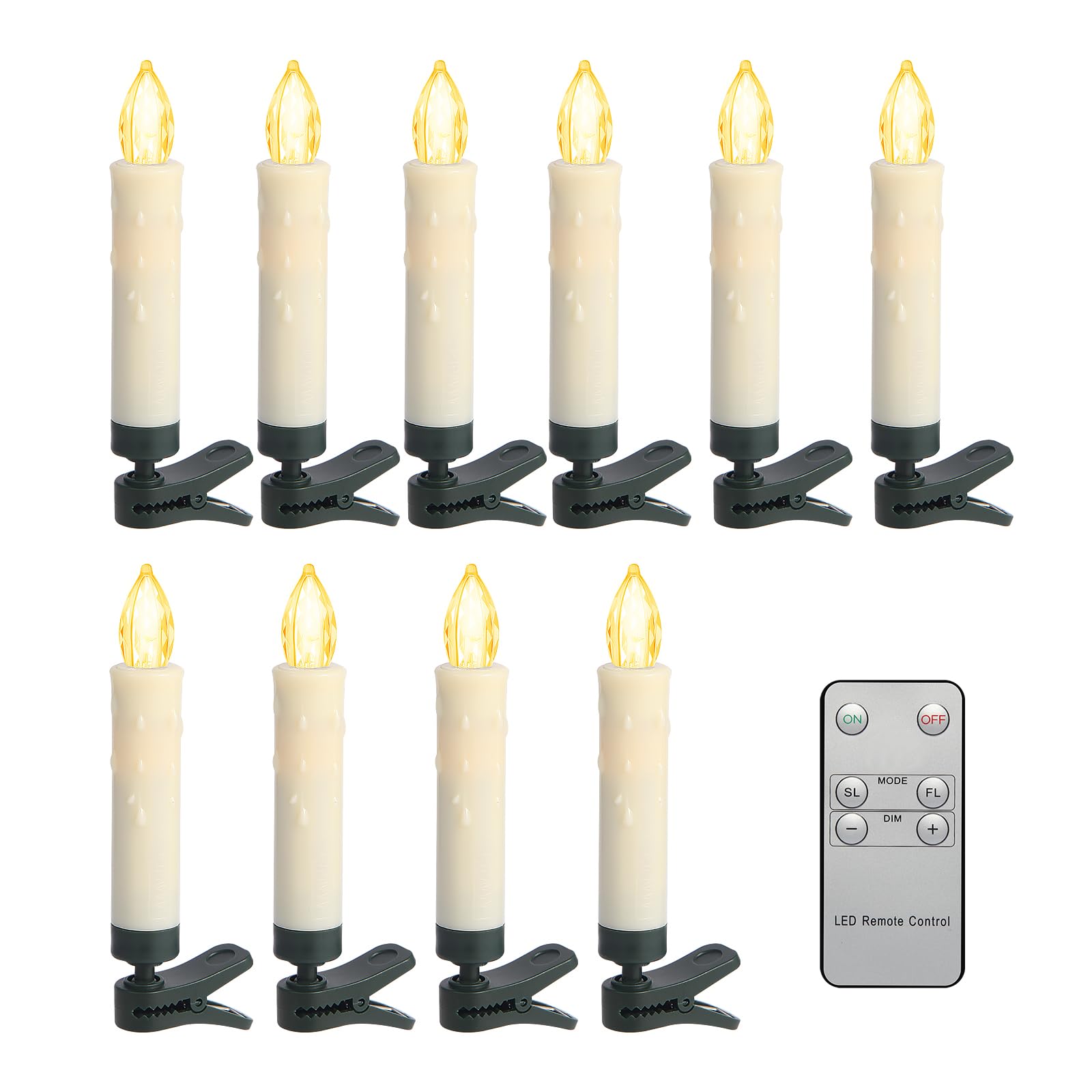 Photo 1 of Tediselu Flameless LED Taper Clips on Candles Battery Operated Christmas Tree Candle Lights Electric Fake Candles with Remote Timer Perfect for Holiday Home Garden Wedding Parties Decor 10pcs