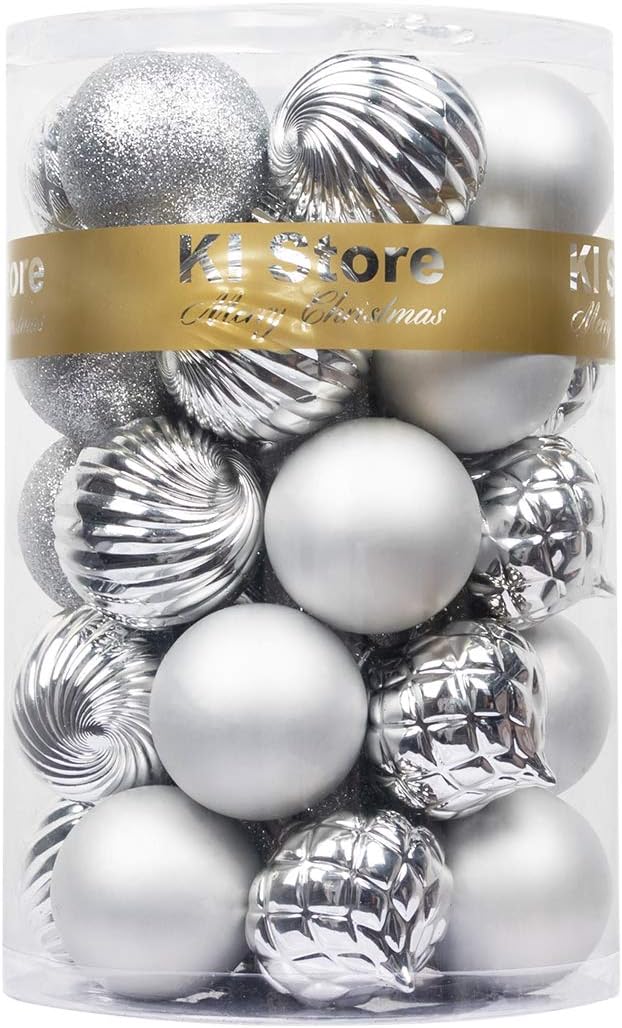 Ornaments - KI Store Silver Christmas Balls 34pcs 2.36-Inch Christmas Tree Decoration Ornaments for Xmas Tree Holiday Wreath Garland Decor Ornaments Hooks Included