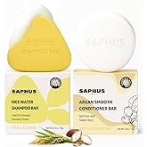 SAPHUS Rice Water Shampoo Bar & Argan Conditioner Bar Set – Hair Strengthening, Nourishing & Growth Bars for Fine or Weak Hair – Solid Shampoo and Conditioner Bars for Shine & Scalp Balance