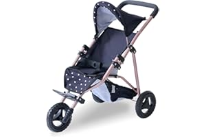 Olivia's Little World Pin Up Foldable Baby Doll Stroller- Jogging Style Doll Stroller with Canopy and Storage, Fits 15''-18'' Dolls, Pretend Play Toy for Girls Ages 3-6