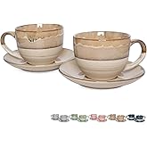 Bosmarlin Ceramic Cappuccino Cup and Saucer Set of 2, 10 Oz, Coffee Cups for Latte, Espresso, Tea, Dishwasher and Microwave Safe, Reavtive Glaze (Brown Grey)