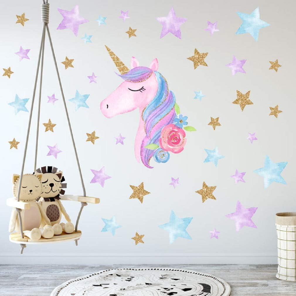 Cartoon Cute Unicorns Star Heart Wall Stickers Wallpaper DIY Vinyl Home Wall Decals Kids Living Room Bedroom Girls Room Decor