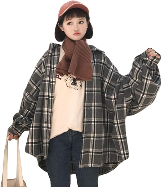 Amazon Baluote シャツ レディース チェック柄 シャツ 春 秋服 シャツ ブラウス シャツ カジュアルシャツ 長袖シャツ 通勤 ファッション お洒落 ゆったりシャツブラック シャツ ブラウス 通販