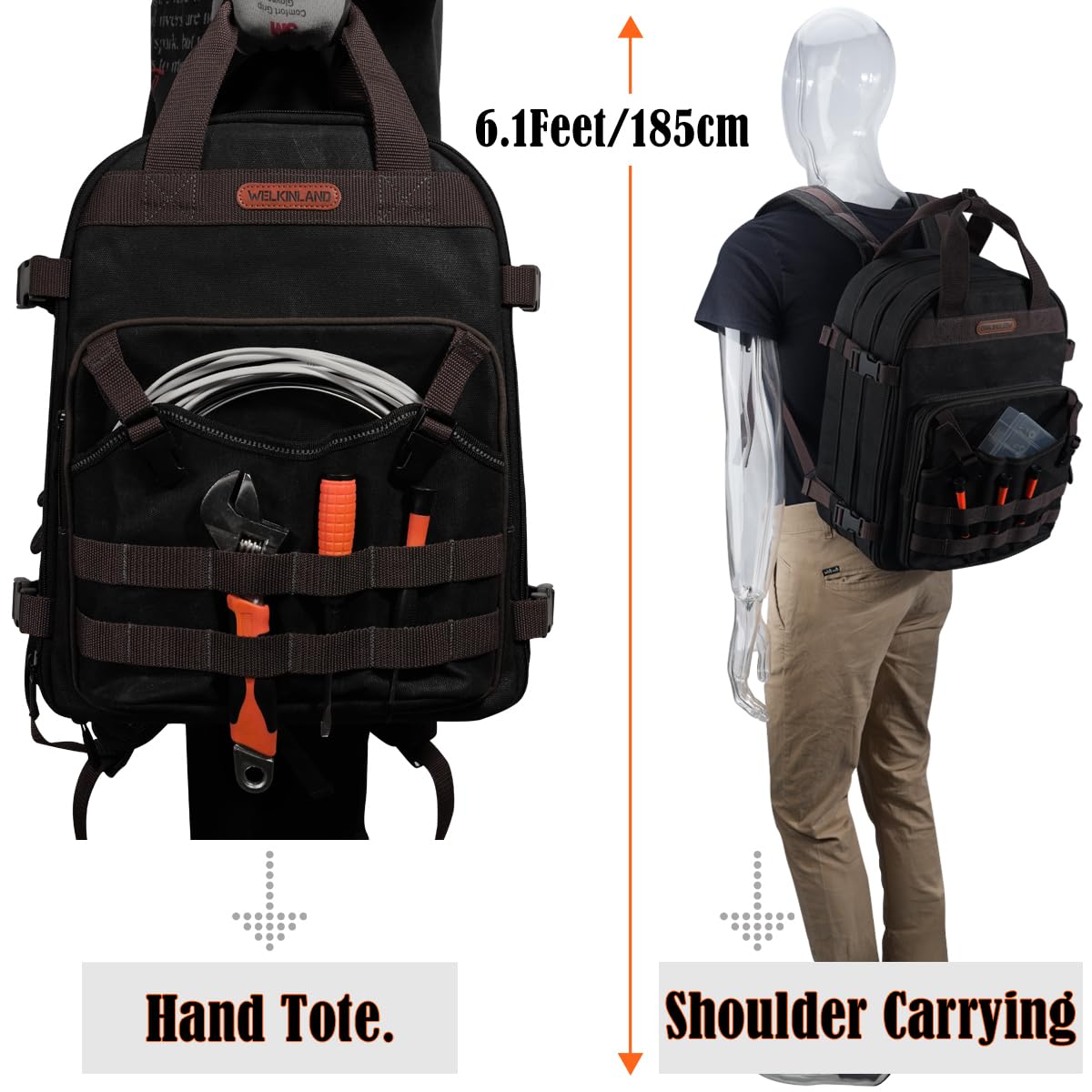 WELKINLAND 90-Pockets Electrician Backpack, Wax-Canvas Tool Backpacks Heavy Duty, Convenient Work Tool Back pack With Pockets