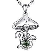 AXOMY Mushroom Necklace 925 Sterling Silver Moss Agate Pendant Necklace Mushroom Jewelry Gift for Women
