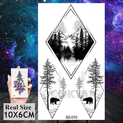 COKTAK 12Pieces/Lot Small Watercolor Mountain Tree Temporary Tattoos For Women Kids Geometric Body Art Arm Fake Tattoo Sticker Round Sheets Men Waterproof Tatoos Sheet Paper - Thumbnail 6
