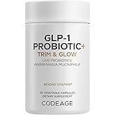 Codeage GLP-1 Probiotic+ - Live Probiotics Akkermansia, Clostridium, Bifidobacterium, Chicory Inulin Probiotic, Prebiotics & Postbiotics Supplement - 500 Million AFU - 30 Capsules