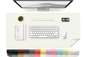 BLESWIN Leather Desk Pad Protector, 39.4'' X 17'' Large Mouse Pad, Office Desk Mat, Non-Slip PU Leather & Suede Base Desk Blotter, Laptop Desk Pad, Desktop Mat for Office Home, White