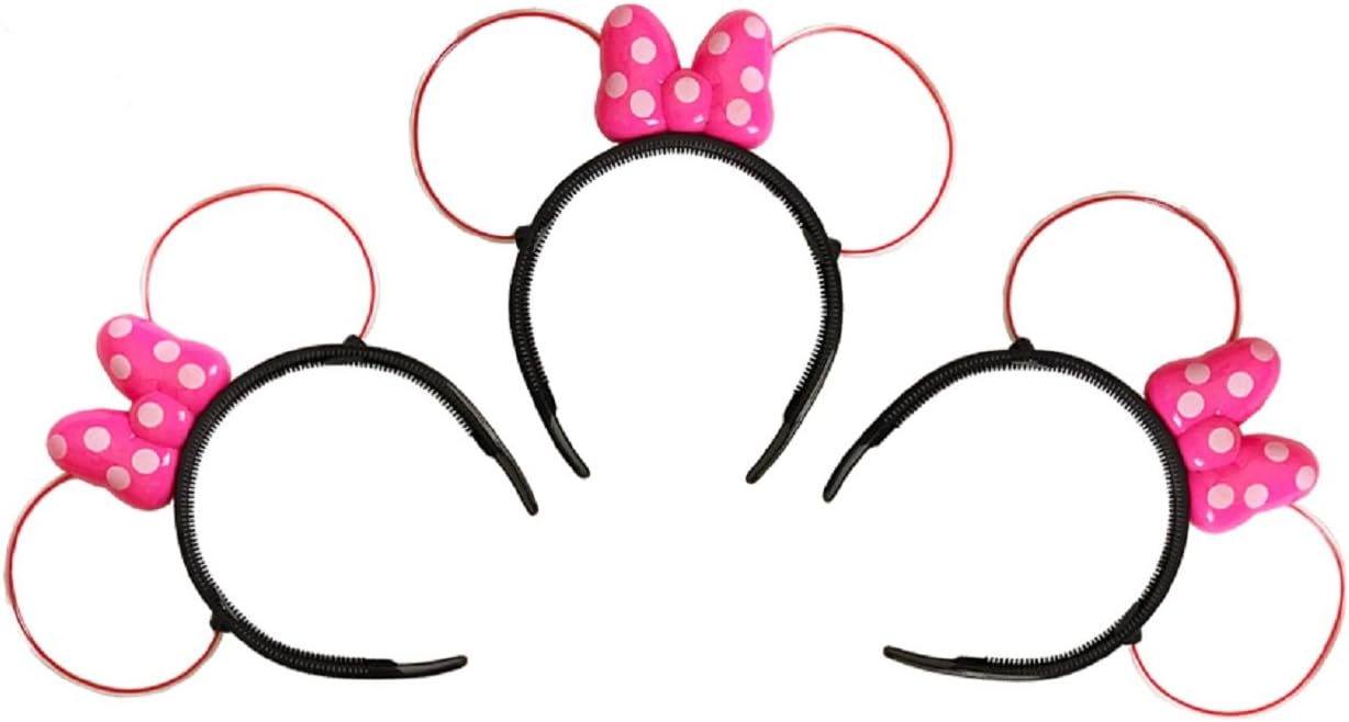 JacquesCoeur LED Minnie Mouse Ears and Headband in Pink Color with Polka Dots - Set of 3!