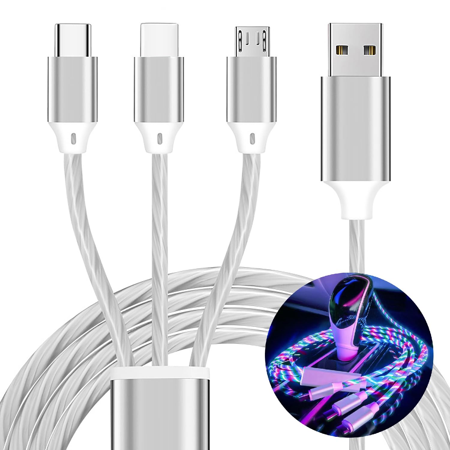 Photo 1 of TISTIPPL 3 in 1 Light up Charging Cable,Multi LED Charging Cable,Light Up Charger Cord,3A USB Cable,Compatible with Most Smart Phones