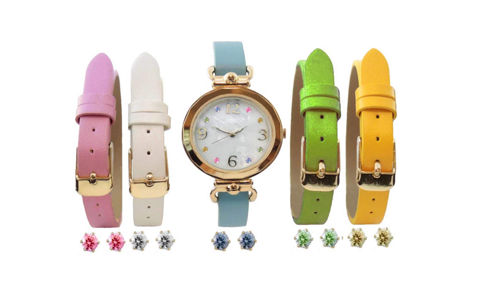 Womens Interchangeable Watch Set Faux MOP Dial Watch Set Crystal