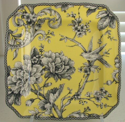 222 Fifth Adelaide Yellow Gray & White Salad Plates, Set of 4, Square