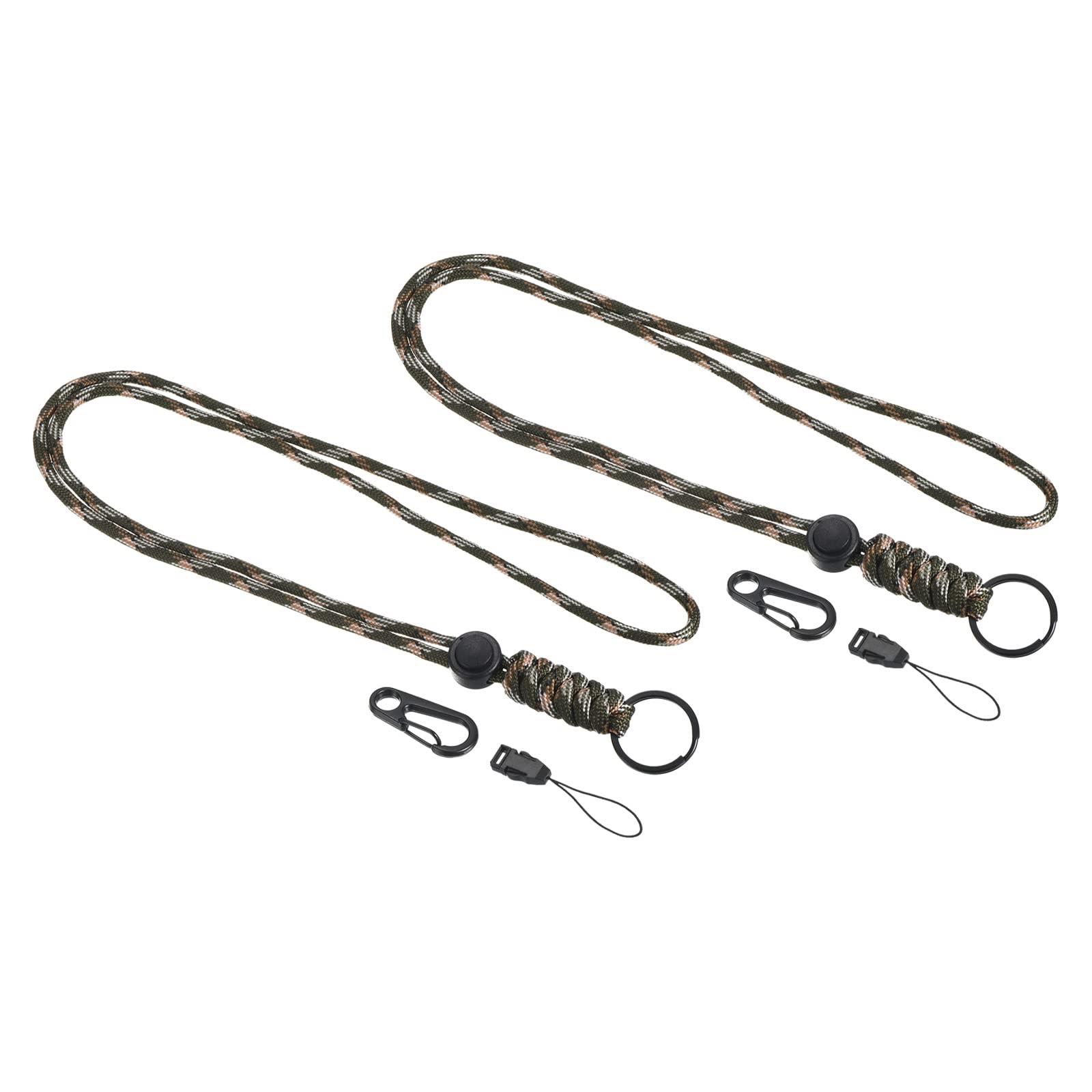 PATIKIL Paracord Lanyard 20 Inch, 2 Pack Necklace Keychain Cord Metal Clasp Hook Ring Strap for Keys Whistle ID Card Badge Holder, Camo Green