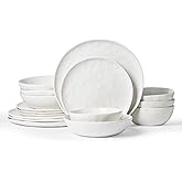 Famiware Porcelain kitchen plates and bowls set, Modern dishes set for 4, Handmade Wave Edge Dinnerware Sets, Microwave and Dishwasher Safe Tableware, Polar White (16pc)