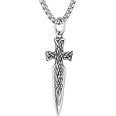 HZMAN Sword Necklace for Men Stainless Steel Gothic Retro Celtic Knot Knight Sword Pendant with 24 Inches Chain