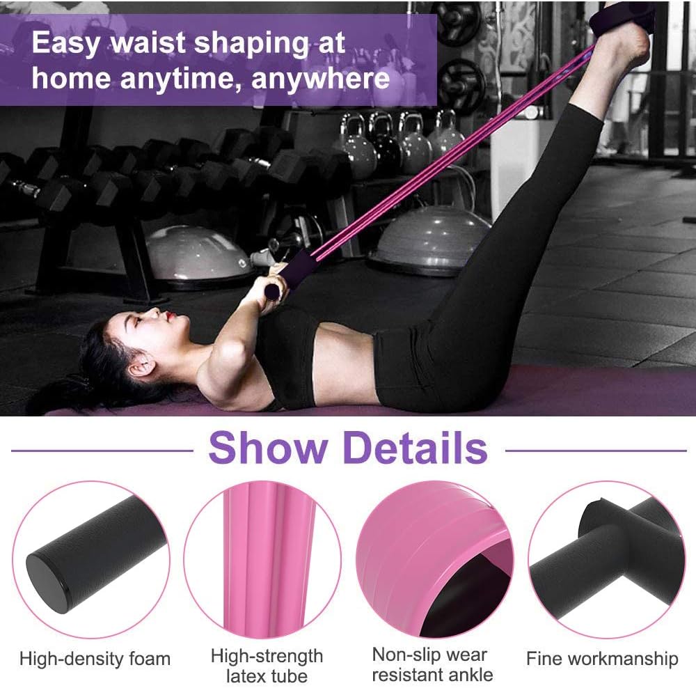 MEYUEWAL Multi-Function Tension Rope Upgrade 6 Tubes Elastic Fitness with Pedals Handles Latex Strings Resistance Equipment for Home Gym Office (Pink) - Image 3