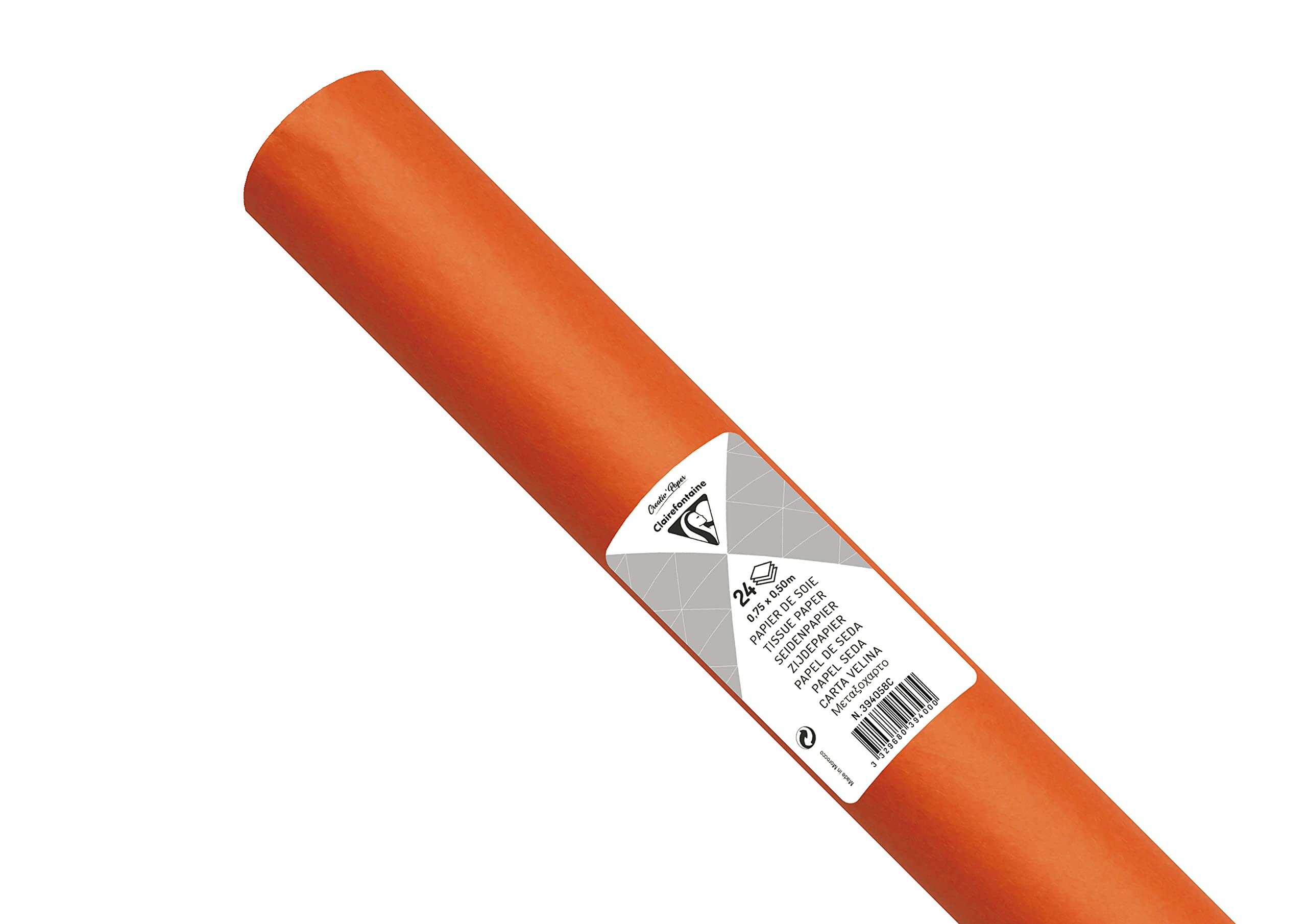 Clairefontaine 394058C Roll of 24 Sheets Silk Paper 18g/m² Format 50x75cm Fine Delicate Resistant Creative Leisure Packaging Creative Activity Orange Colour