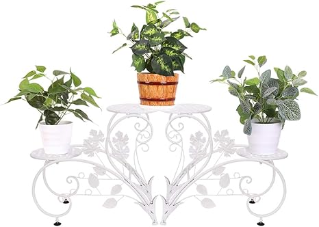 Amazon Unho フラワースタンド アイアン 2段 2点セット 鉢植え 花台 プランタースタンド 室内 ベランダ ガーデニング 棚 アンティーク ホワイト フラワースタンド 園芸ラック