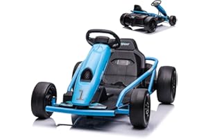 PALBY'S Ride on Go Kart for Kids, 24V 9Ah Battery Two 300W Motors, 8MPH Fast Drifting Circling Car, Electric Ride Toy Slow Start Function with Music, Horn,Max Load 155lbs, Racing Toy for Kids 8+ Years, Blue