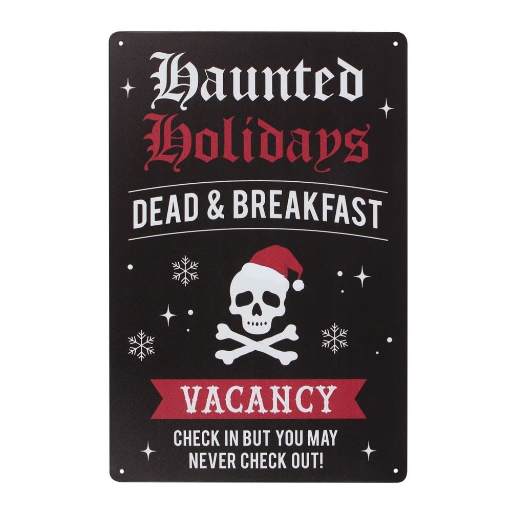 Spooky Multicolor "Haunted Holidays Dead & Breakfast" Metal Sign - 30cm x 20cm (1 Pc.) - Gothic Take on Classic Bed and Breakfast Signage - Perfect for an Alternative Christmas Decor