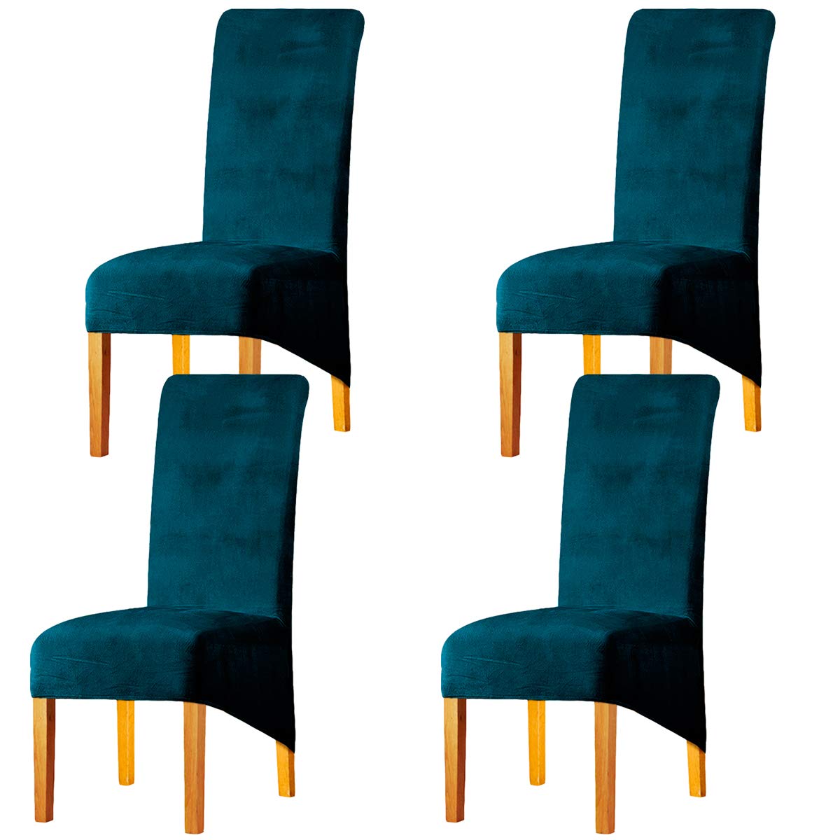 LANSHENG Velvet Dining Chair Covers, Stretch High Back Chair Seat Protector Slipcovers, Washable Removable Kitchen Chair Covers for Dining Room (Teal, Set of 4)