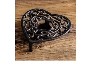 Primst Cast Iron Teapot Warmer Cups Heater Pot Trivet, Heavy Duty & Decorative Candle Holder Tealight Stand for Heat Food Coffee Milk or Tea (B)