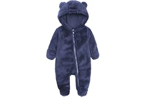 BABYMINE Newborn Baby Jumpsuit Hooded Fleece Rompers Long Sleeve Onesies Outwear Outfits
