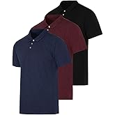 Real Essentials 3 Pack: Men's Casual Jersey Cotton Short Sleeve Quick Dry Breathable Polo Shirt - (Available in Big & Tall)