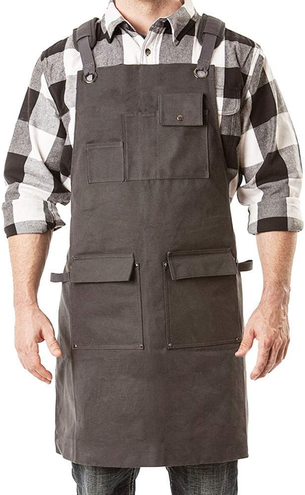 Carpenters Apron Heavy Duty Waxed Canvas Adjustable Work Apron with