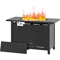 Aoxun Outdoor Propane Fire Pit Table, 48,000 BTU Rectangular Gas Fire Table with Baffles & Waterproof Cover, Firepit Table wi