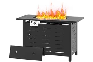 Aoxun Outdoor Propane Fire Pit Table, 48,000 BTU Rectangular Gas Fire Table with Baffles & Waterproof Cover, Firepit Table wi