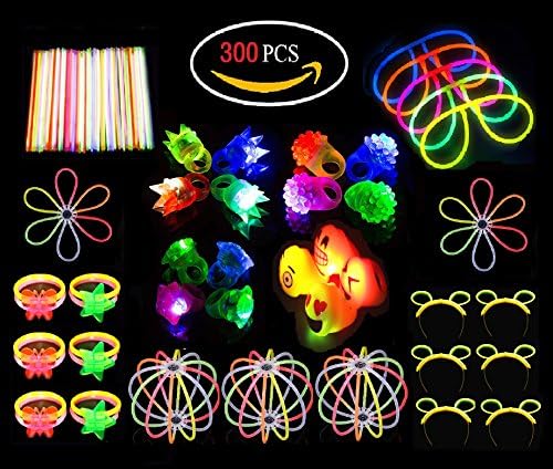Ouker Glow In The Dark Toys Supplies:16 Pack LED Light Up Rings-Bulk Glow Sticks Assortment Like EyeGlasses,Bracelets,Butterfly,Perfect For Kids Birthday Party Favor,Classroom Rewards,Carnival Prizes