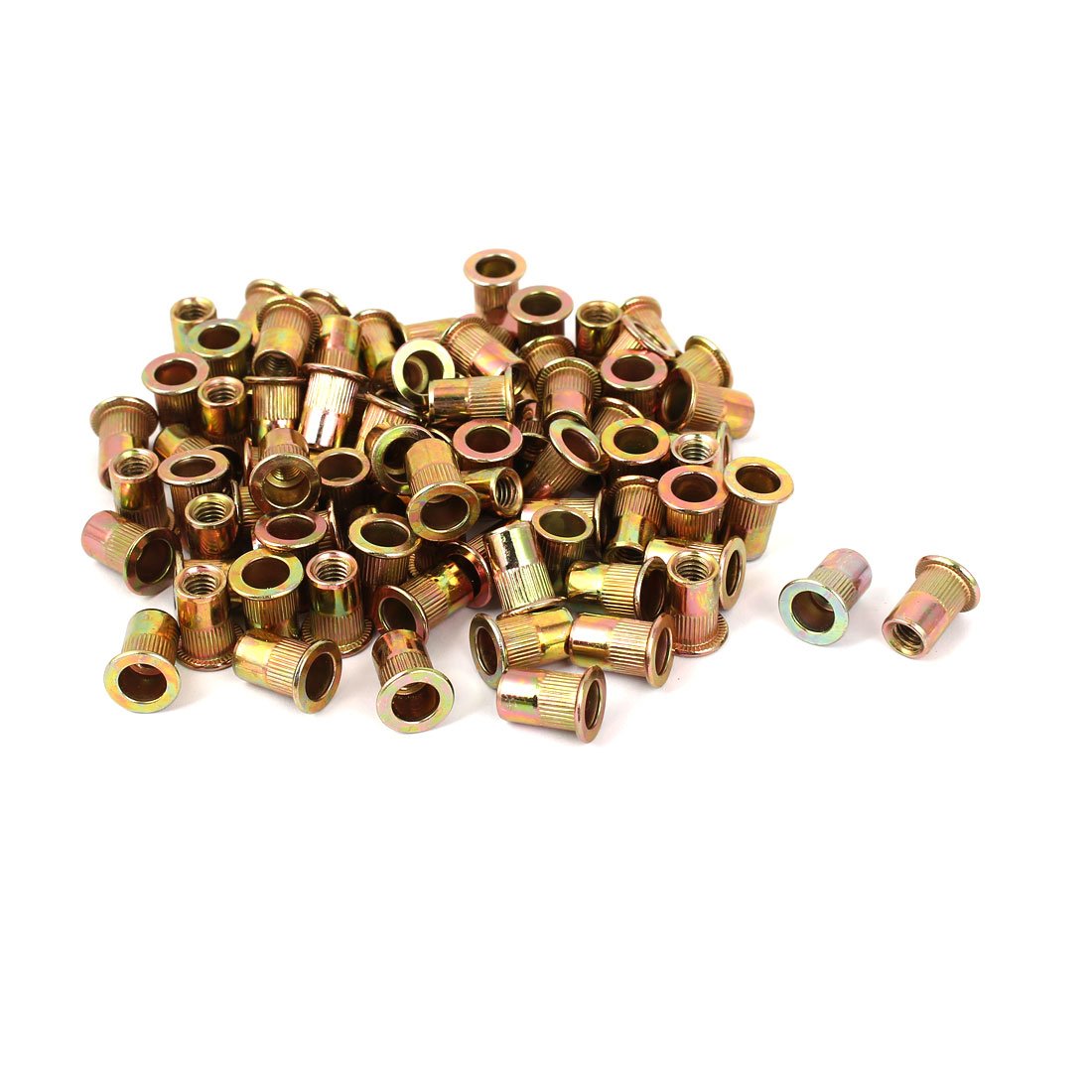 Sourcingmap M6x15mm Open End Flat Head Knurled Body Blind Threaded Rivet Nut 100pcs