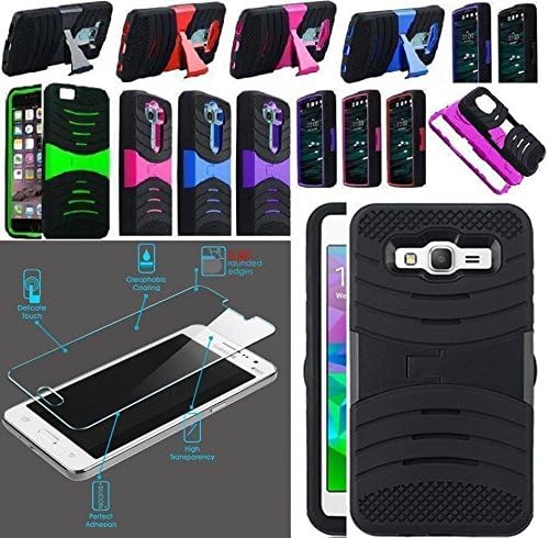 NP ARMOR Premium Tempered GLASS Screen Protector + Phone Case For Samsung On5 / On 5 G550 SM-G550T G550T SM-G550T1 G550T1 G550TL SM-G550TL S550TL SM-S550TL (sBLUE/GREY u/c)