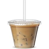 GUSTO Clear Plastic Cups with Flat Lids [9 oz - 100 Count] - Disposable Iced Coffee Cups with Lids - PET Plastic Cold Cups for Smoothies, Juices & To-Go Drinks - Formerly Comfy Package