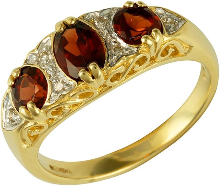 Ivy Gems 9ct Yellow Gold Triple Garnet and Diamond Ring