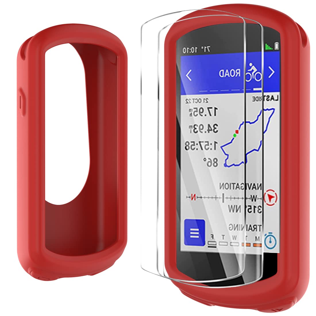 Moorovgi Tempered Glass Screen Protector + Case Compatible with Garmin Edge1030, Protective Film Screen Protector GPS Bike Computer Accessories for Garmin Edge 1030 (Red)