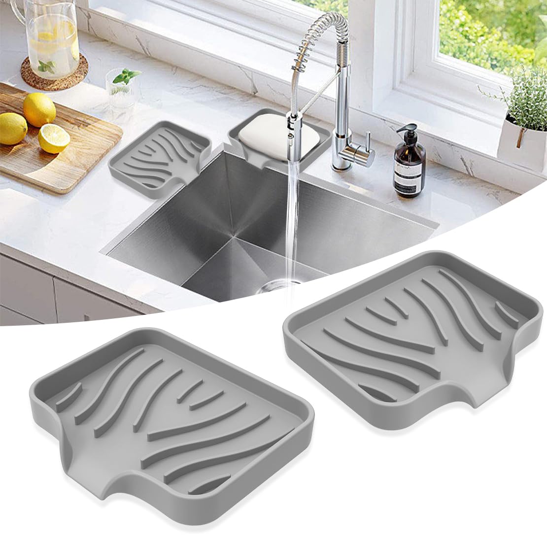 DeryArcle 2Pcs Silicone Soap Dish with Drain, Soap Tray for Shower, Self Draining Bar Soap Holder, Soap Saver Organizer for Bathroom, Bath Tub, Kitchen Sink