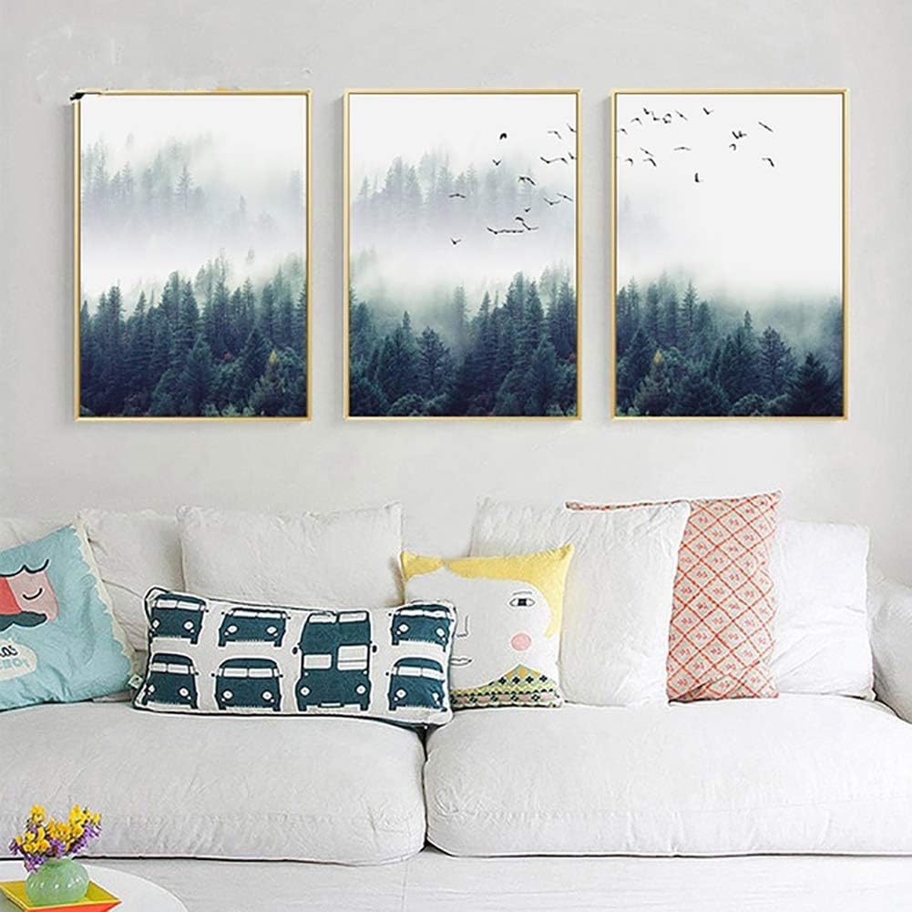 Nordic Style Foggy Forest Birds Canvas Painting Wall Living Room Bedroom Decor - 1# 50 * 70cm