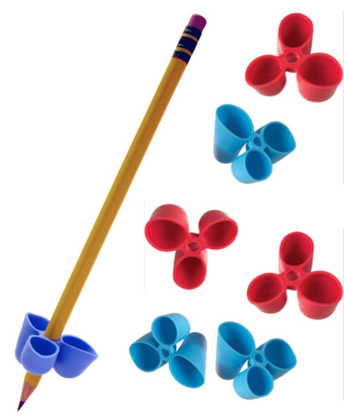 EPRHY Pencil Grip Writing Claw for Pencils and Utensils, Medium Size, 4 Count Blue/Red