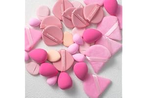 35Pcs Pink Makeup Sponge & Powder Puff Set, Mini Thumb Puffs & Beauty Blenders, Latex-Free Multi-Shape Makeup Tool Kit, for F