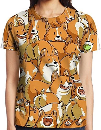 Womens Corgi Day 3D Printed Duplex T-shirt Creative Style Short Sleeve Tops Round Neck Tee Casual Baseball Tshirts