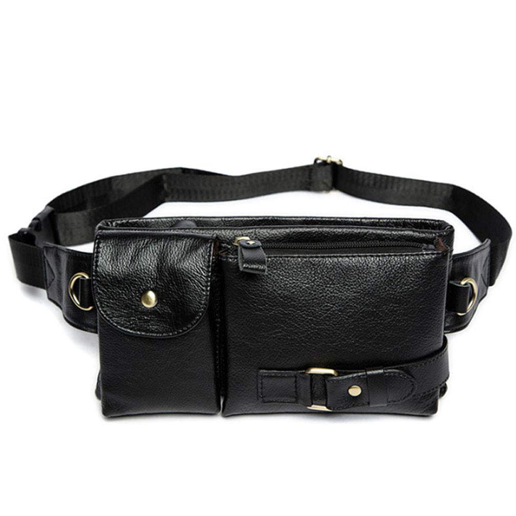 Vintage Leather Waist Bag Fanny Pack for Men Women Travel Hunting Hiking Climbing Multi-Purpose Hip Bum Belt Slim Cell Phone Purse Wallet Pouch Black