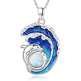Ocean Necklace Sterling Silver Blue Opal Larimar Necklace Flamingo/Flip Flop/Turtle/Dolphin/Seahorse/Axolotl Pendant Beach Jewelry for Women