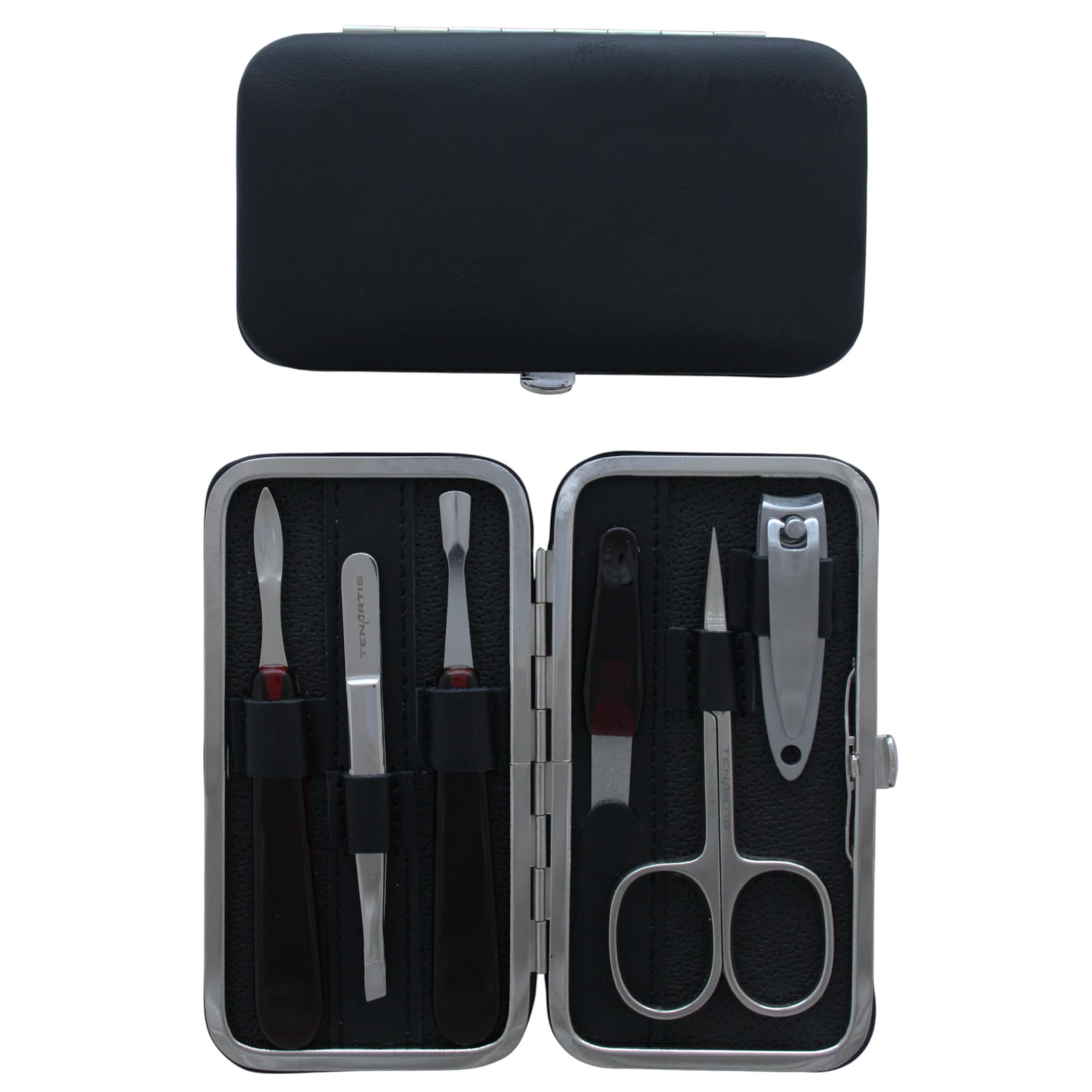 Tenartis 320 6-Piece Black Nappa Genuine Leather Manicure Set - Made in Italy