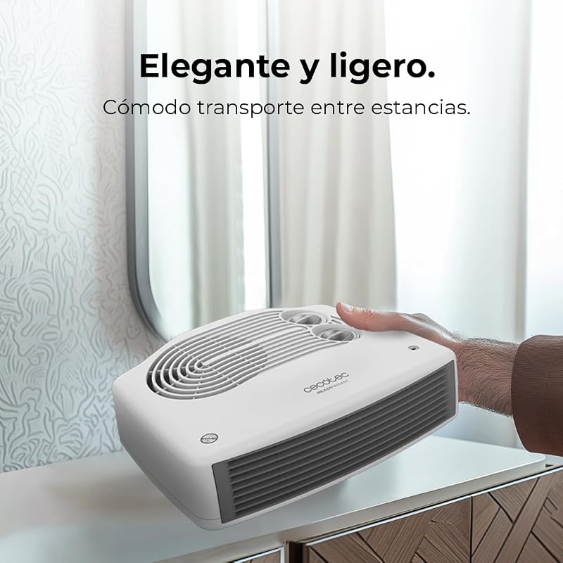 Calefactor Eléctrico Bajo Consumo ReadyWarm 3000 Horizon White. Termoventilador, 3000W, 2 Niveles de Potencia, Termostato Ajustable, Uso Fácil e Intuitivo, Sistema Autoapagado, 28 m²