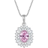 WspGems Birthstone Necklace 925 Sterling Silver Oval 5A Cubic Zirconia Pendant Necklace Jewelry Birthday Gifts for Women