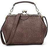 YOUNXSL Vintage Hollow Handbag for Women Leather Shoulder Bag Evening Clutch Bag Kiss Lock Closure Crossbody Bag Purse