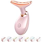 Face Light Therapy Device, Based on Triple Action LED, Thermal, and Vibration Technologies, Face and Neck Beauty Device with 7 Color LED for Home Use, Improve Skin(Glossy Pink)